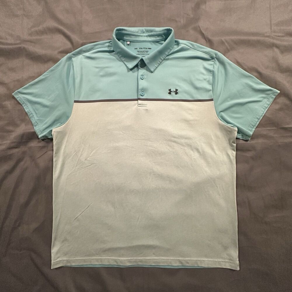 Under Armour The Playoff Polo Mens 2XL Colorblock Green Golf Shirt Button